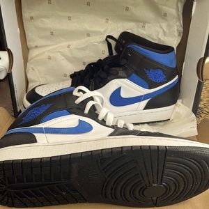 White, black, blue air Jordan mid